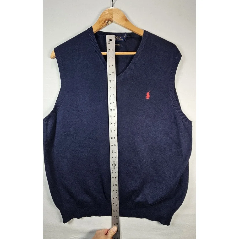 Polo Ralph Lauren XL Pima Cotton V Neck‎ Sweater Vest Navy Red Pony